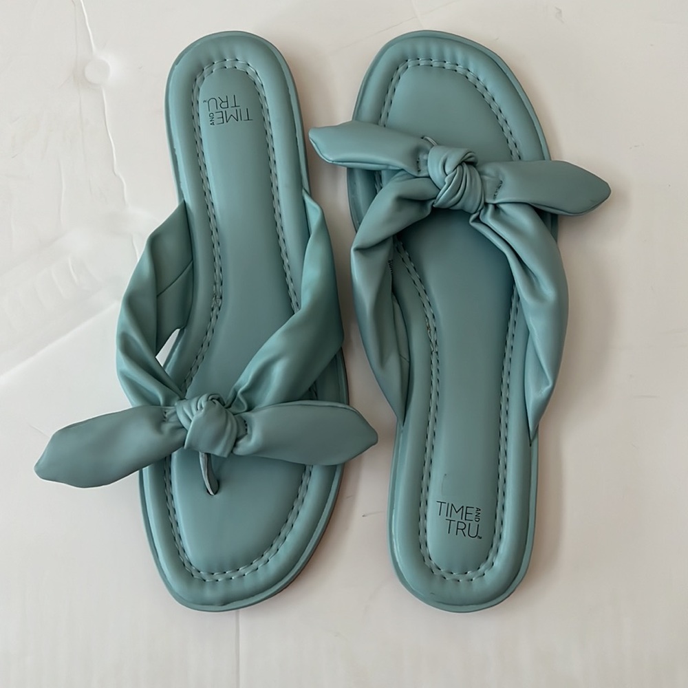 Time and Tru Teal Knotted Flip Flops